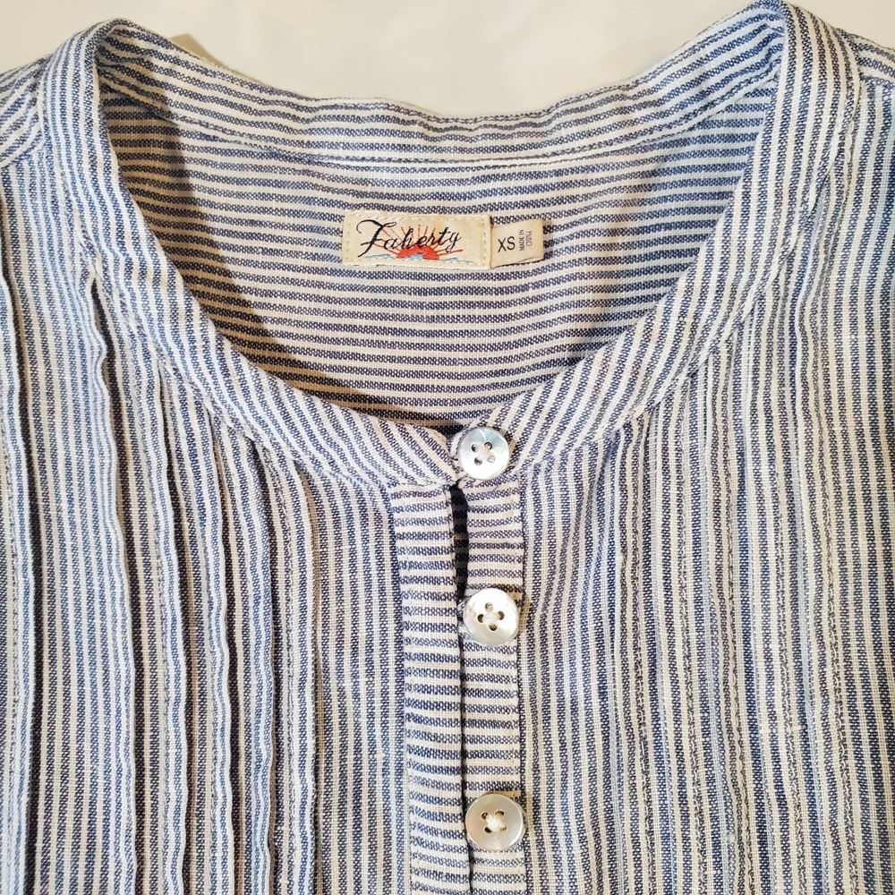Faherty Linen Sleeveless Short Shift Dress XS Blue White Striped Coastal Beach - Picture 5 of 6